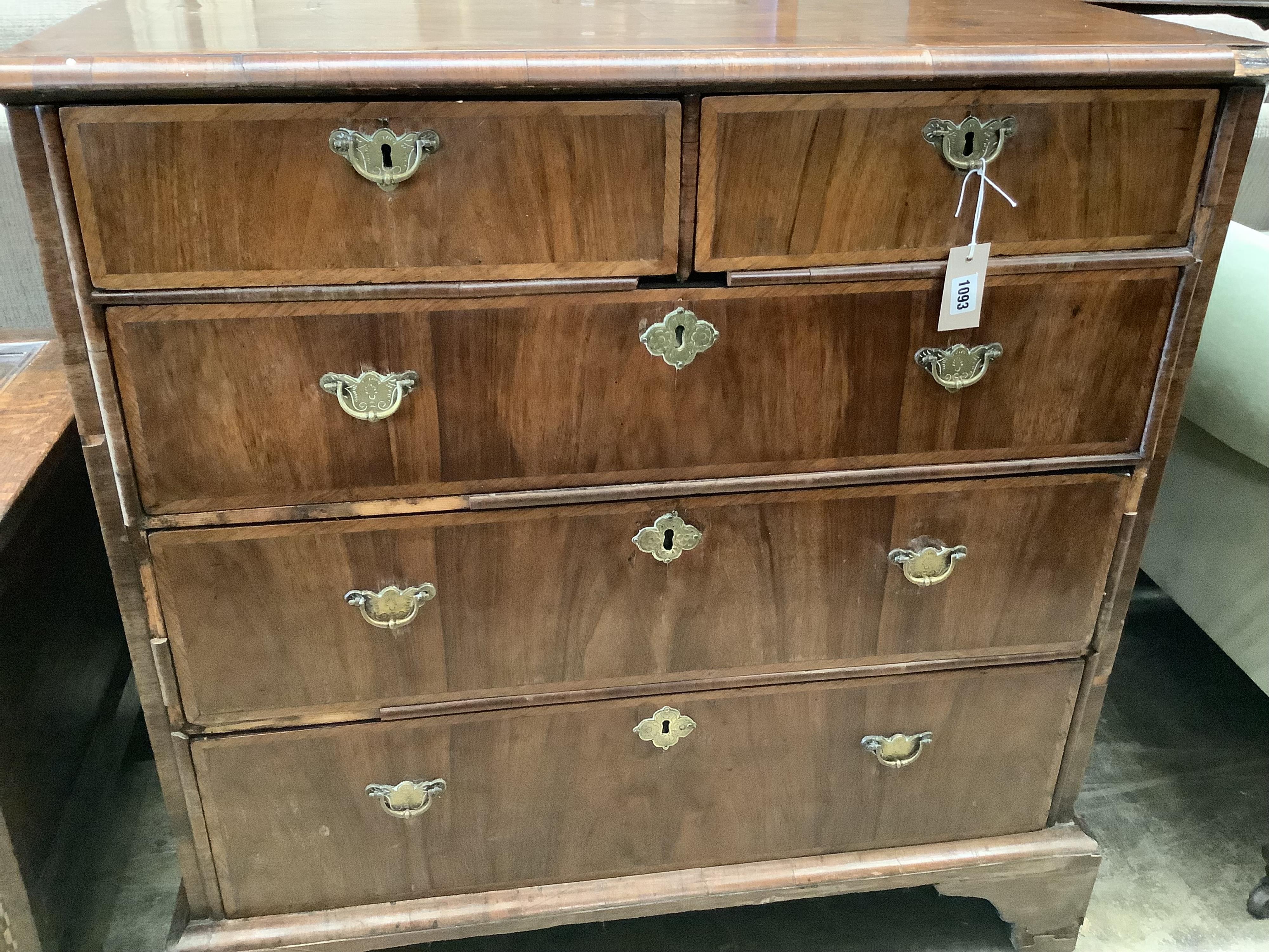 An 18th century feather banded walnut chest, width 94cm, depth 58cm, height 97cm